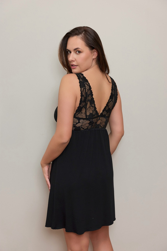 Mefemi Hanna Big KM32 Camicia da Notte Donna in Viscosa Pizzo Nero