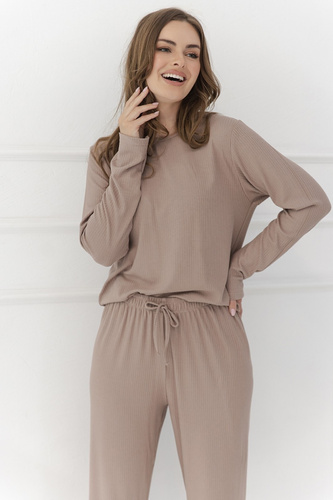 Pigiama donna Taro Marilla 3621 in viscosa a coste manica lunga cappuccino