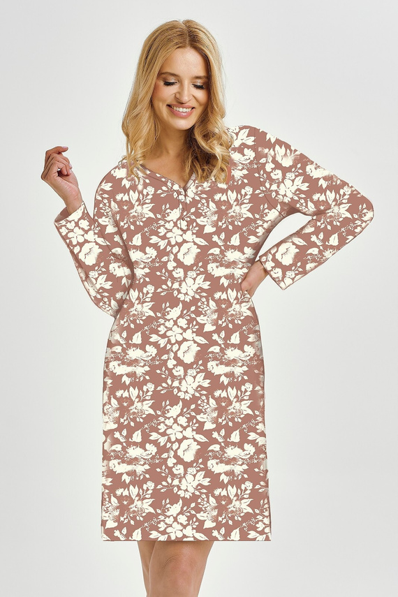 Grace 3480 Camicia da notte Taro marrone- cotone, manica lunga, comfort e stile femminile