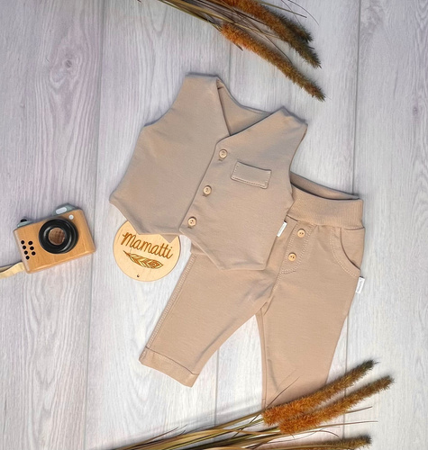 Mamatti KC012 completo bambino elegante gilet pantaloni beige