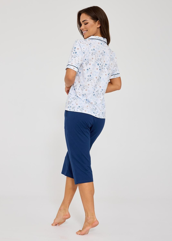 Cornette Yvonne 347/347 pigiama donna cotone fiori bottoni 3/4