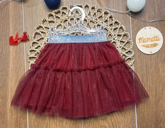 Gonna bambina bordeaux ST120 in tulle morbido metallizzato con elastico in vita