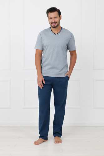 Pigiama uomo Devon Italian Fashion in cotone con pantaloni lunghi melange
