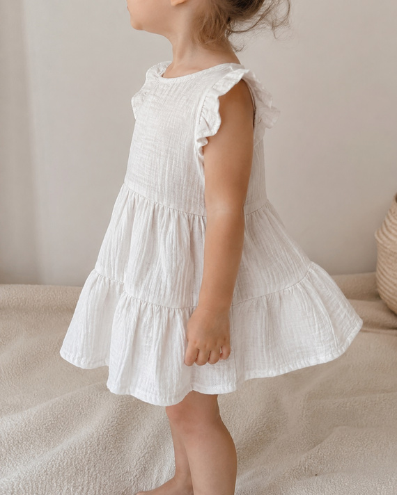 Mamatti SE50502 Vestito Muslin Bianco per Bambina, Cotone Leggero
