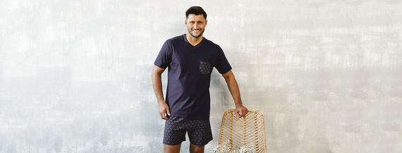 Diaz Pigiama da uomo a maniche corte, pantaloncini Moda italiana - blu navy/stampa