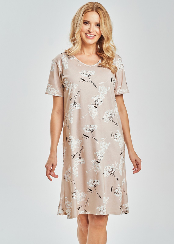 3538 Fiora Camicia da notte donna Taro - 100% cotone, stampa floreale, lunghezza al ginocchio | Camicia leggera per l'estate