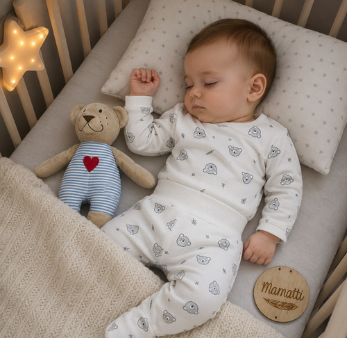 Mamatti Pantaloni Corti Neonato Bianchi con Orsetti Cotone Vita Alta