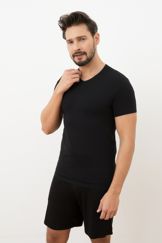 Ikar T-shirt da uomo, collo a lupetto Moda italiana - nero