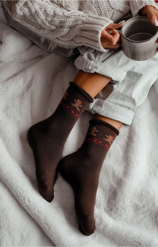 0118-013 Calzini Milena marrone - spugna festosa, cotone, caldo