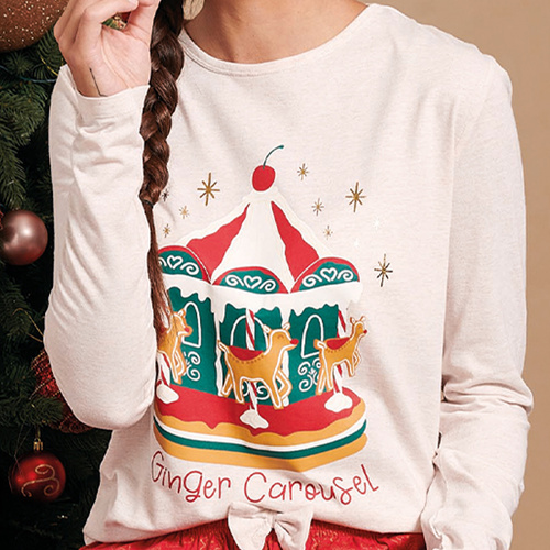 Pigiama da donna Gretel Sorbetto beige - festivo, lunghezza. manica, stampa pan di zenzero