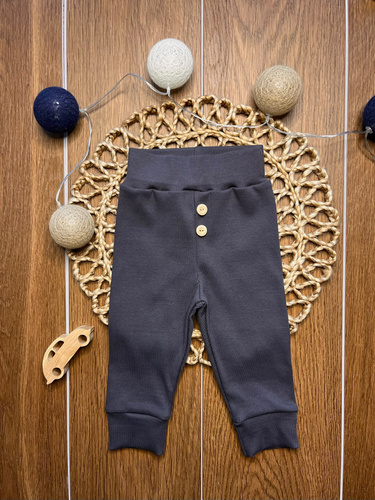 Leggings da bambino LC010 in cotone a coste color mare con bottoni in legno