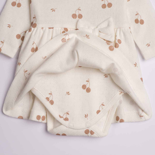 224031 Nicol Vestito-Body Neonato 100% Cotone Sangallo Ciliegie