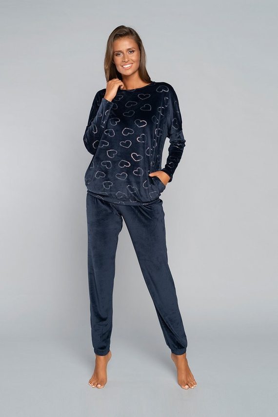 Set donna Elixir lungo. manica, lunghezza. pantaloni moda italiana blu navy