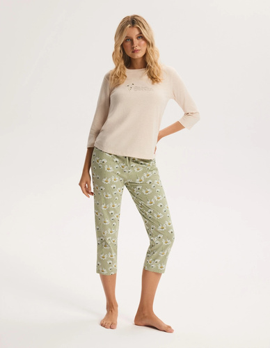 Pigiama donna Henderson GINA beige 100% cotone manica e pantaloni 3/4