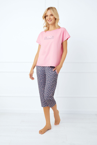 Lotte Pigiama donna manica corta, pantaloni 3/4 Moda italiana - rosa/stampa
