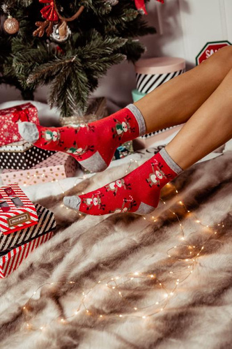 1283.002 Renna in piedi Milena - Calze natalizie da donna, rosso
