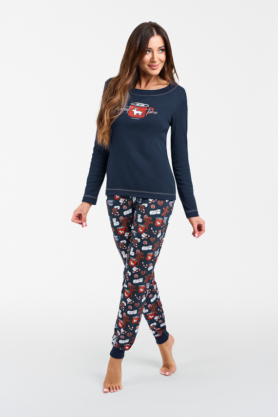Makala Pigiama a maniche lunghe e pantaloni lunghi da donna Italian Fashion - blu navy/stampa