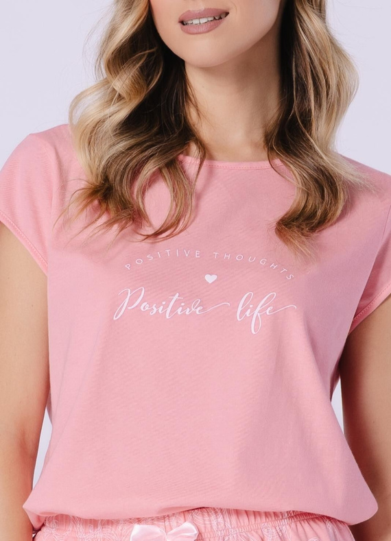 Leveza Marlena 1713 pigiama da donna in cotone corallo con pantaloncini, manica corta