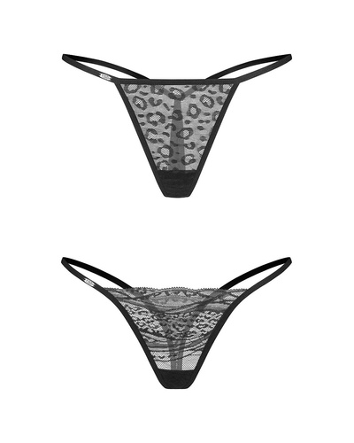 Clara Perizoma 2-Pack Obsessive Perizoma in pizzo nero con stampa animalier
