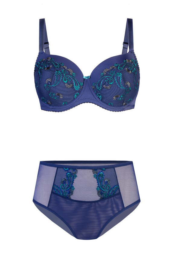 Mutandine da donna VF-474 - a vita alta, in pizzo, comfort Vena blu navy-verde