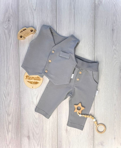 Mamatti KC011 completo bambino elegante gilet pantaloni grigio acciaio