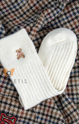 YN5035 Calze calde da donna Magnetis ecru a coste con applicazioni