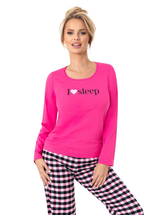 Pigiama da donna Donna Sleep Long fucsia-cotone, manica lunga, confezionato in un sacchetto di plastica