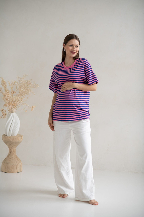 T-shirt premaman e per l'allattamento a righe rosa e blu di Mamahood Milk&Love - comoda ed elegante