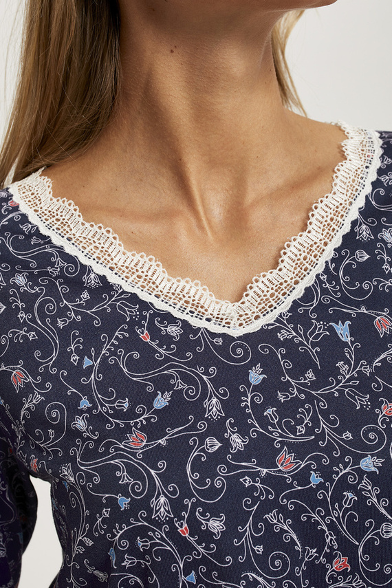 Camicia da notte a maniche lunghe Flora Moda italiana - stampa