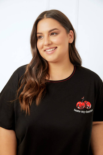 Cherry Pigiama da donna a maniche corte, pantaloni corti Moda italiana - nero/stampa