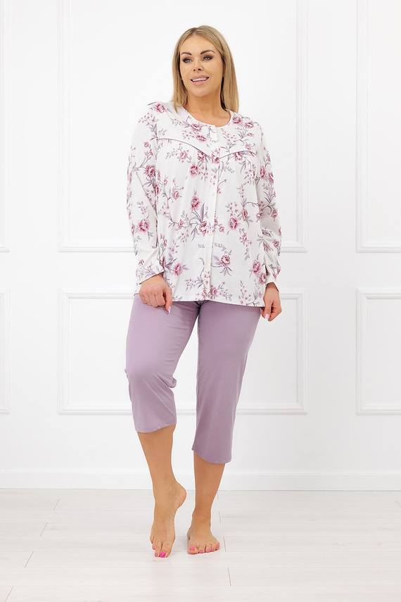 Italian Fashion Mariella Pigiama donna in cotone con pantaloni 3/4 e apertura frontale