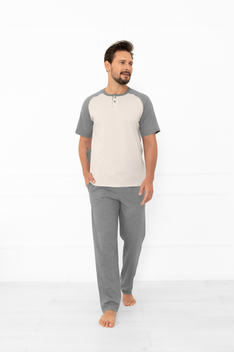 Pigiama da uomo Alexander Italian Fashion beige - cotone, polo e pantaloni