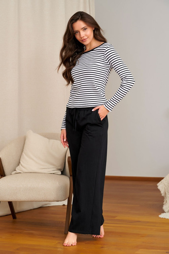 Pigiama donna Doctor Nap 7538 in cotone, lunga, a righe bianco-nero