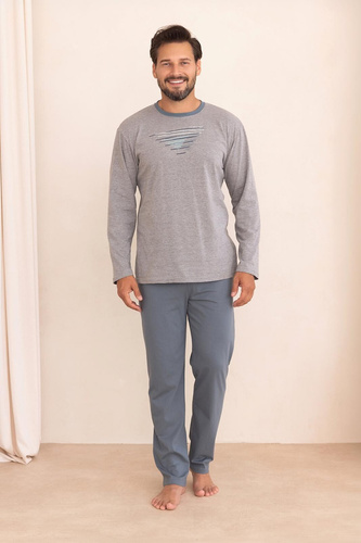 Pigiama uomo Regina 6010 100% cotone manica lunga comoda per tutto l'anno blu