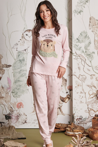 Pigiama Antea donna rosa Sorbetto - lungo, rosa, con applicazioni 3D, jersey, cotone