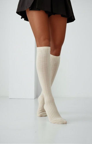 Gambaletto 1627-001 Milena ecrù - lana, a coste, orlo non stirato