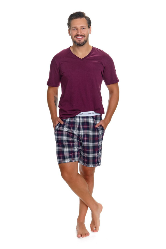 Pigiama uomo Doctor Nap 7476 bordeaux in cotone a quadri con scollo a V
