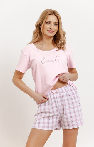 3416 Arabella Pigiama da donna rosa tarocco, cotone, maniche corte e pantaloncini