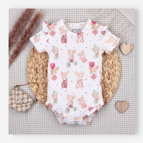 Body neonato Nini Little Mouse cotone biologico bottoni spalla manica corta