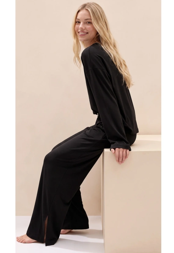 Pigiama donna Luna 1312 100% cotone oversize pantaloni larghi homewear - nero