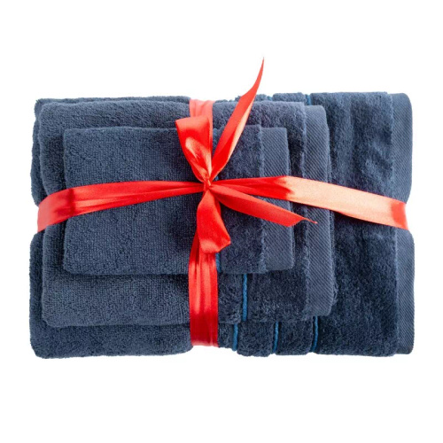 Set asciugamani Eurofirany 3 pezzi morbidi assorbenti eleganti Sibel navy