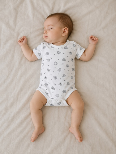 Body neonato Manatti in cotone con orsetti, manica corta, bianco
