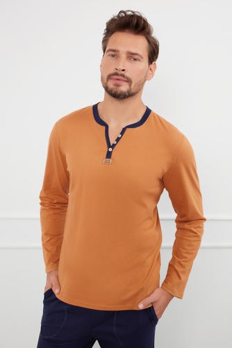 Julius Pigiama uomo manica lunga, pantaloni lunghi Moda italiana - cognac/verde