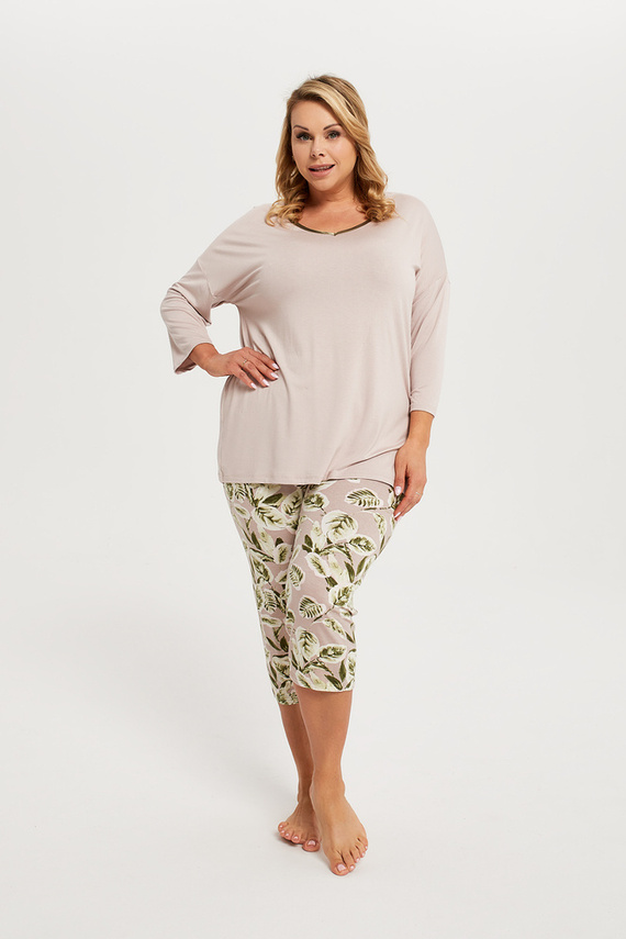 Indonesia Pigiama donna manica 3/4, pantaloni 3/4 Moda italiana - beige/stampa
