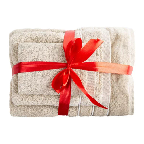 Set asciugamani Eurofirany 3 pezzi morbidi assorbenti eleganti Sibel beige