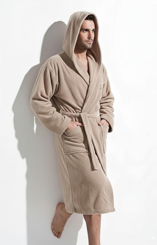 Vestaglia Iwo da uomo L&L in morbido cappuccino con cappuccio e tasche