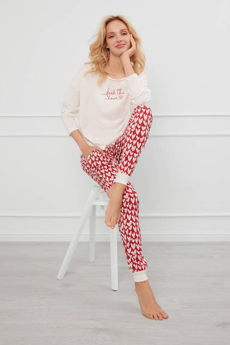 Evora Pigiama da donna manica lunga, pantalone lungo Moda italiana - ecrù/stampa