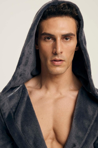 Accappatoio Henderson da uomo 43447 Vocal grey - cappuccio, maglia calda, comfort ed eleganza