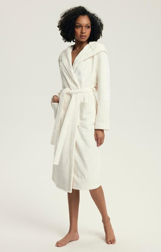 43600 Dionne Vestaglia da donna con cappuccio Henderson crema - morbida, lunga, a coste