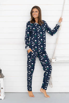 Ava Pigiama e pantaloni a maniche lunghe da donna Italian Fashion - stampa blu navy